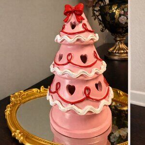 Pink Valentine Tiered Cake Decor Heart Cutout Resin LED Tabletop Statue NWT